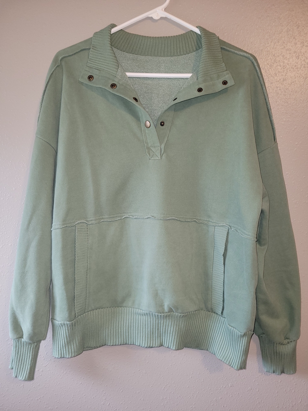 Women's Pullover  Quarter Snap-Button  Sweater - Sage Green